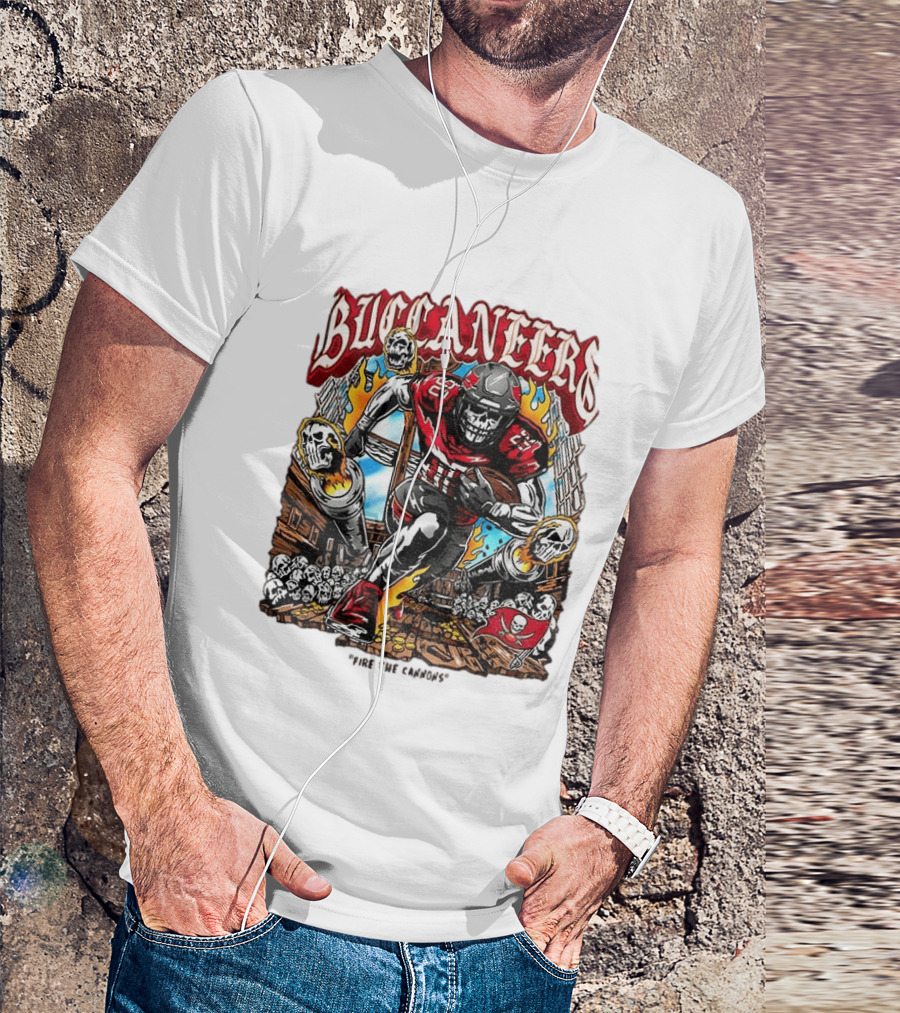 Buccaneers Fire The Cannons Skeleton Football T-Shirt