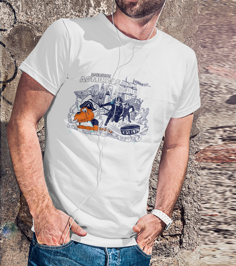 Milwaukee Admirals Roscoe Est 1970 Hockey Mascot And Cityscape T-Shirt