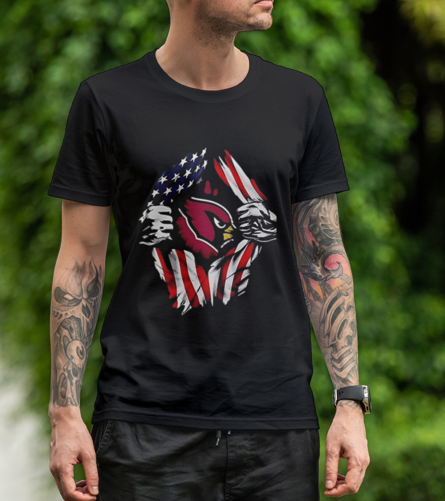 Arizona Cardinals American Flag Bald Eagle Skull Super Man T-Shirt