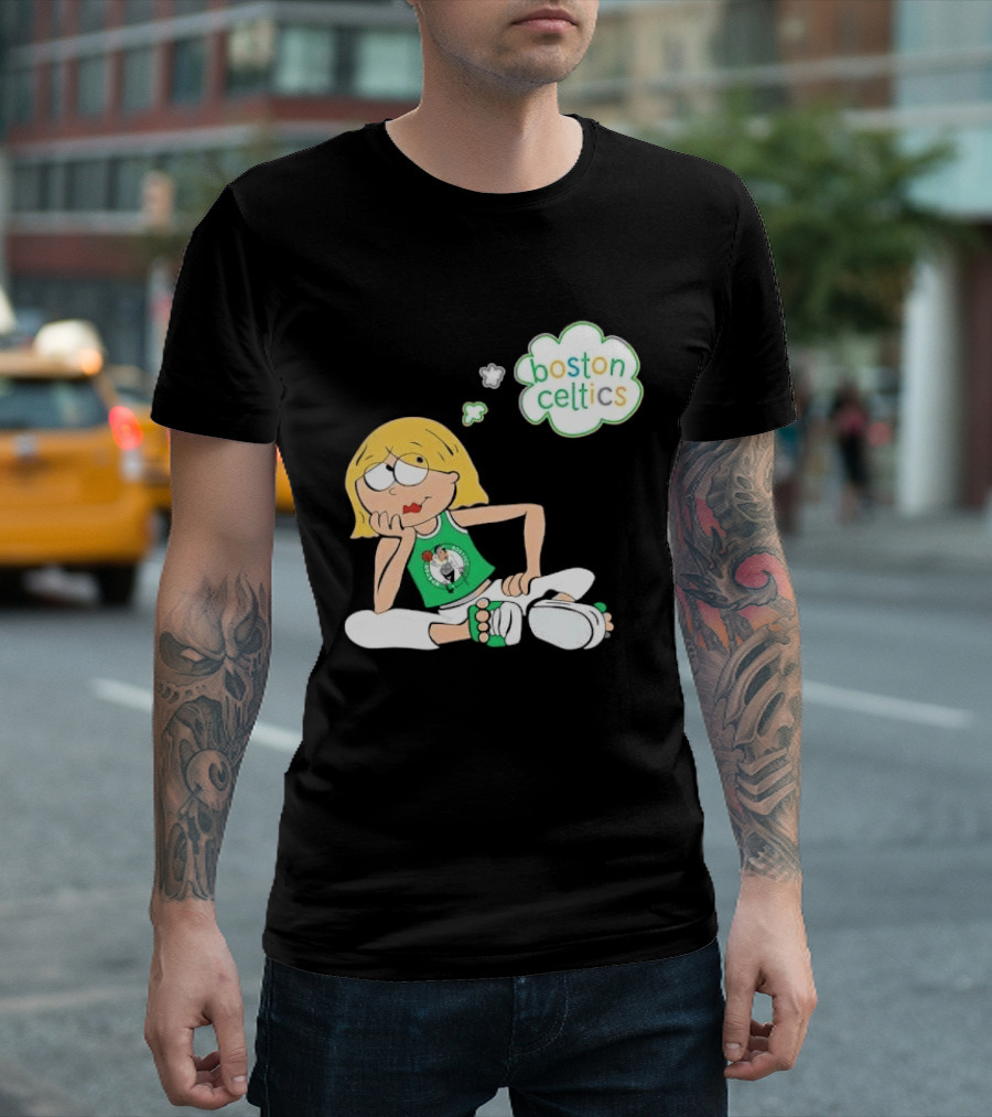 Boston Celtics NBA Cartoon Girl Sitting Thought Bubble T-Shirt