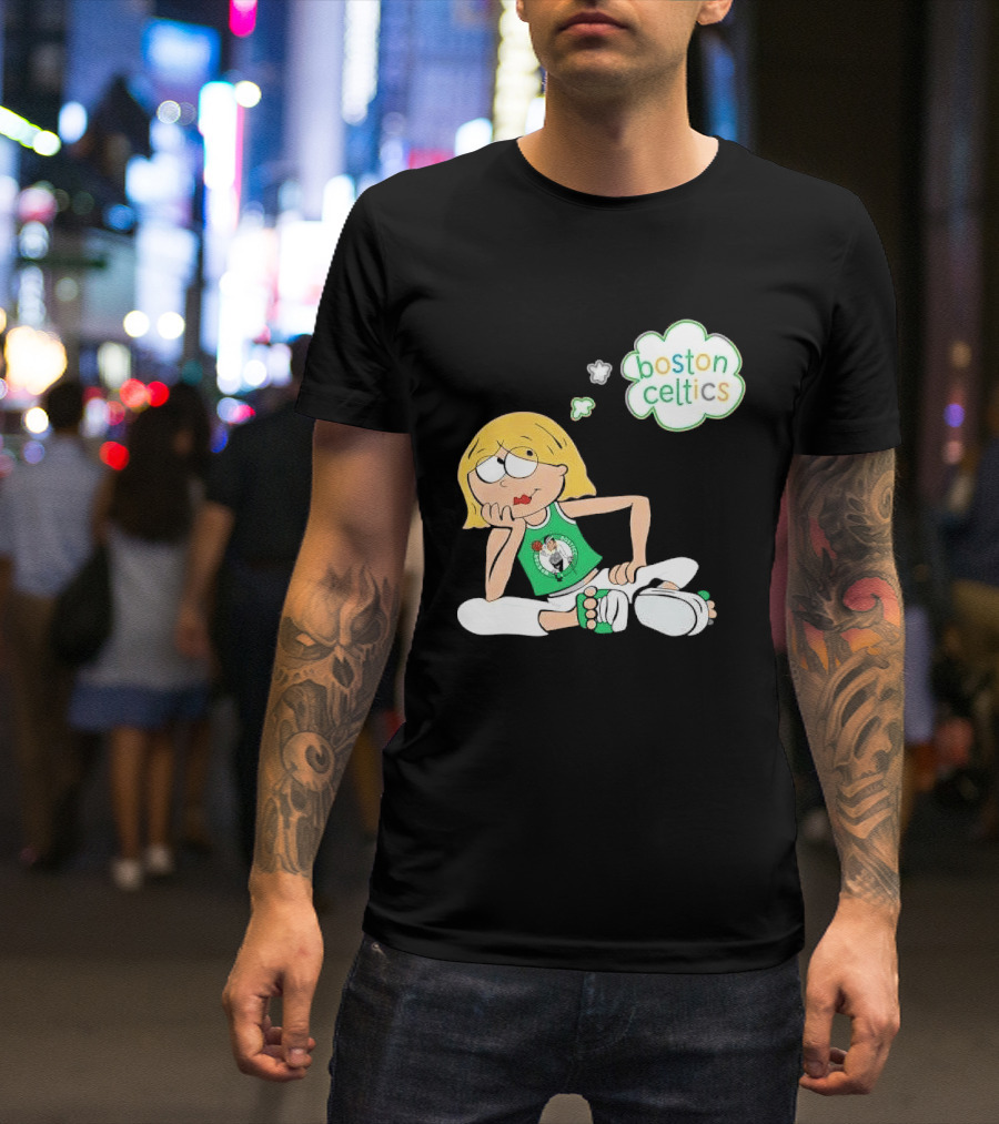 Boston Celtics NBA Cartoon Girl Sitting Thought Bubble T-Shirt