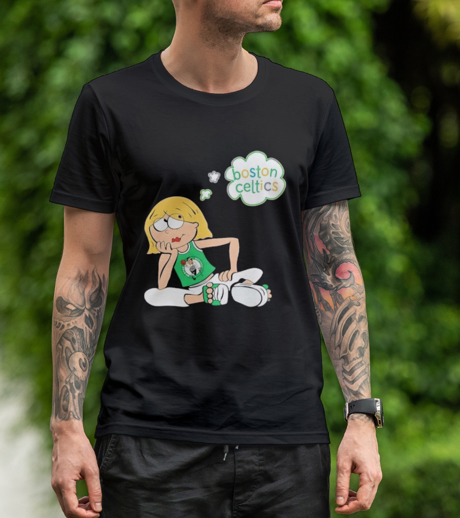 Boston Celtics NBA Cartoon Girl Sitting Thought Bubble T-Shirt