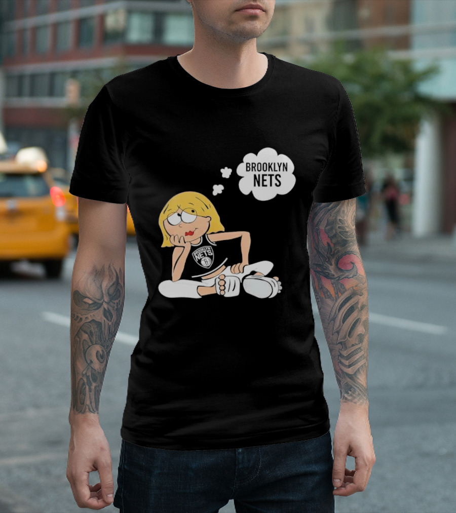 Brooklyn Nets Cartoon Girl With Glasses Thought Bubble NBA T-Shirt