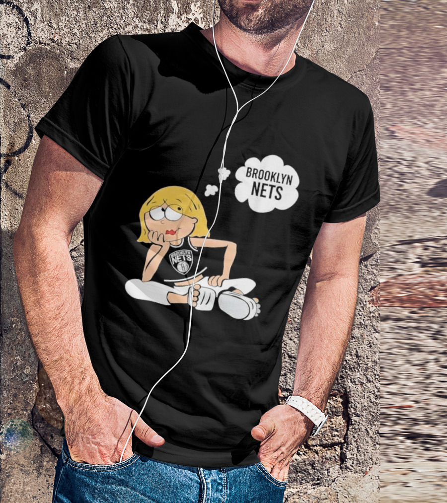 Brooklyn Nets Cartoon Girl With Glasses Thought Bubble NBA T-Shirt