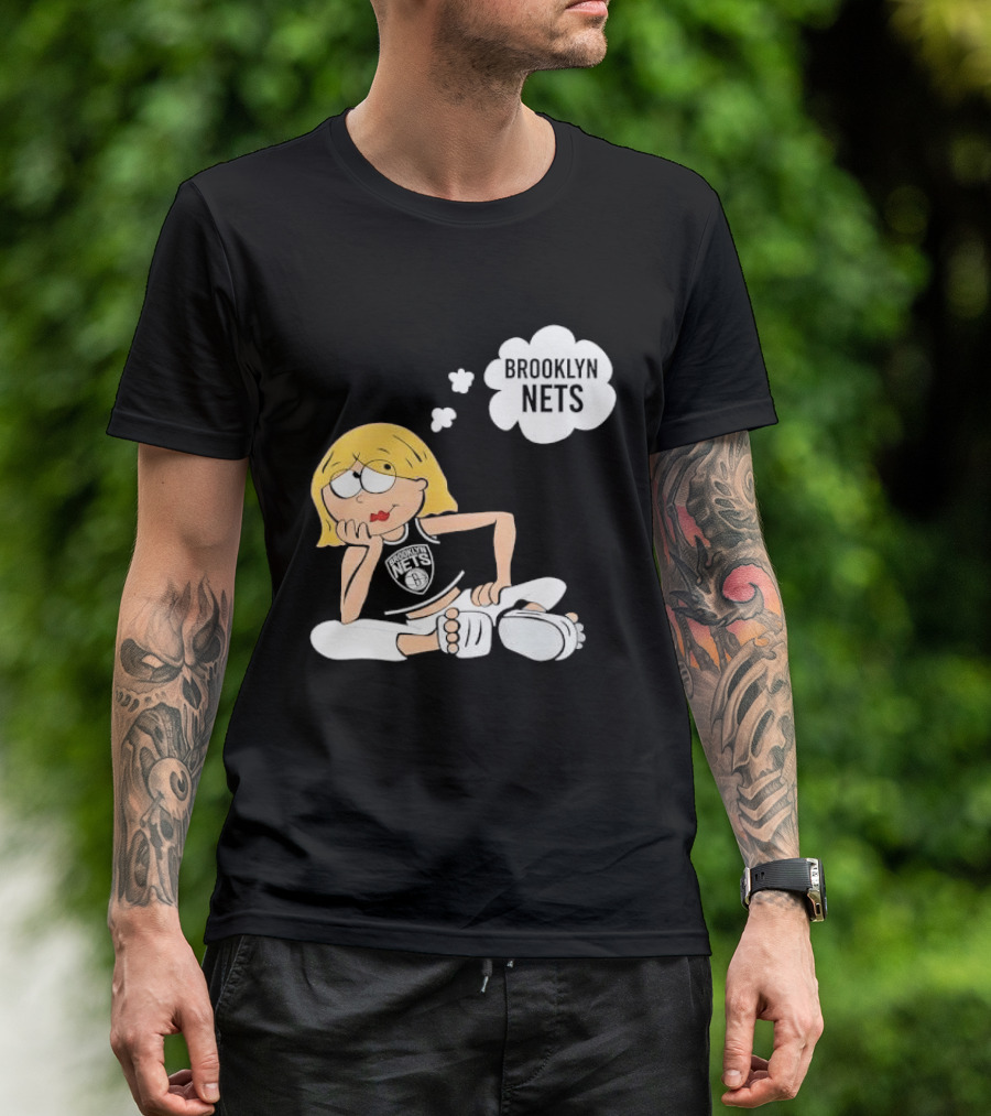 Brooklyn Nets Cartoon Girl With Glasses Thought Bubble NBA T-Shirt