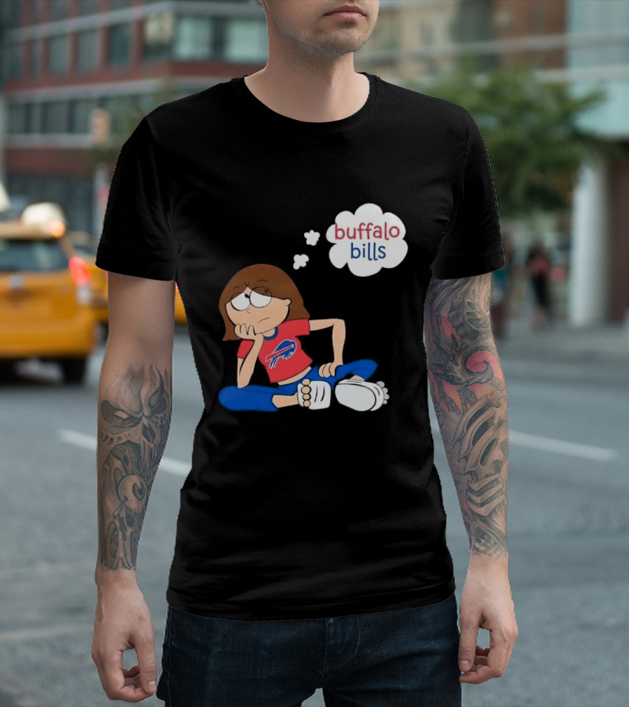 Buffalo Bills Cartoon Thoughtful Girl In Red And Blue Outfit T-Shirt