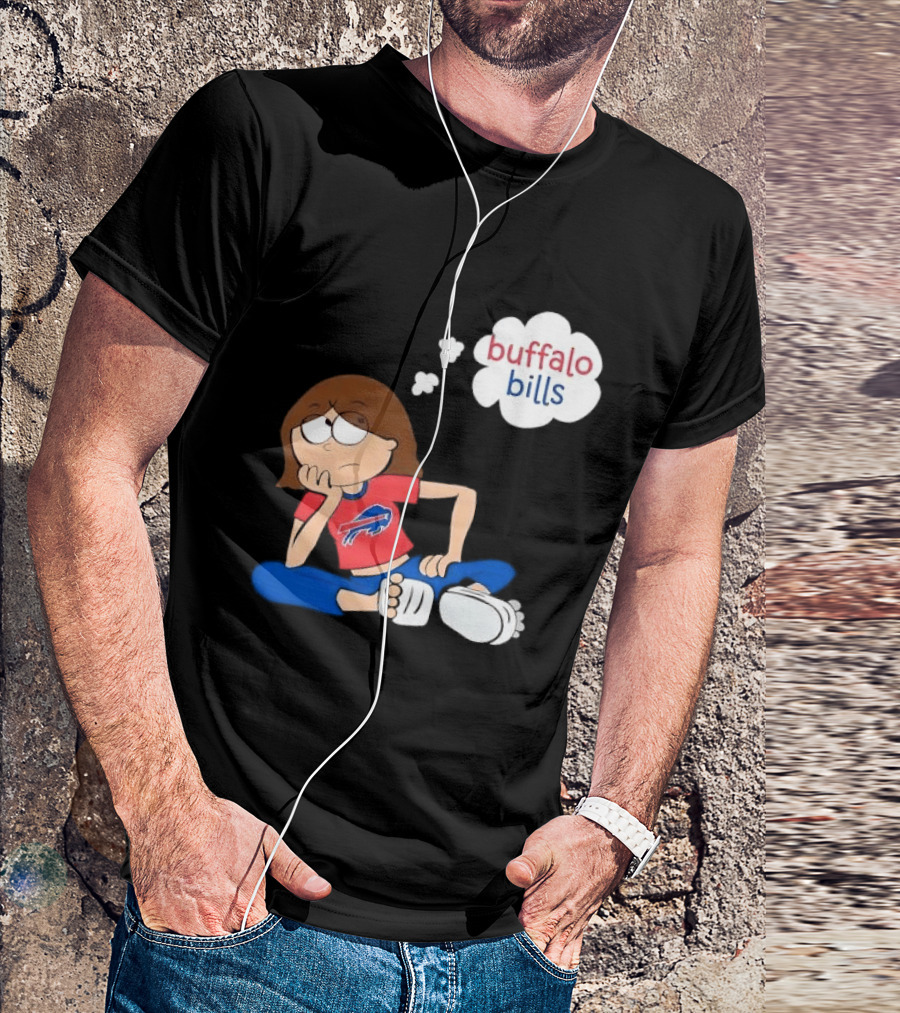 Buffalo Bills Cartoon Thoughtful Girl In Red And Blue Outfit T-Shirt