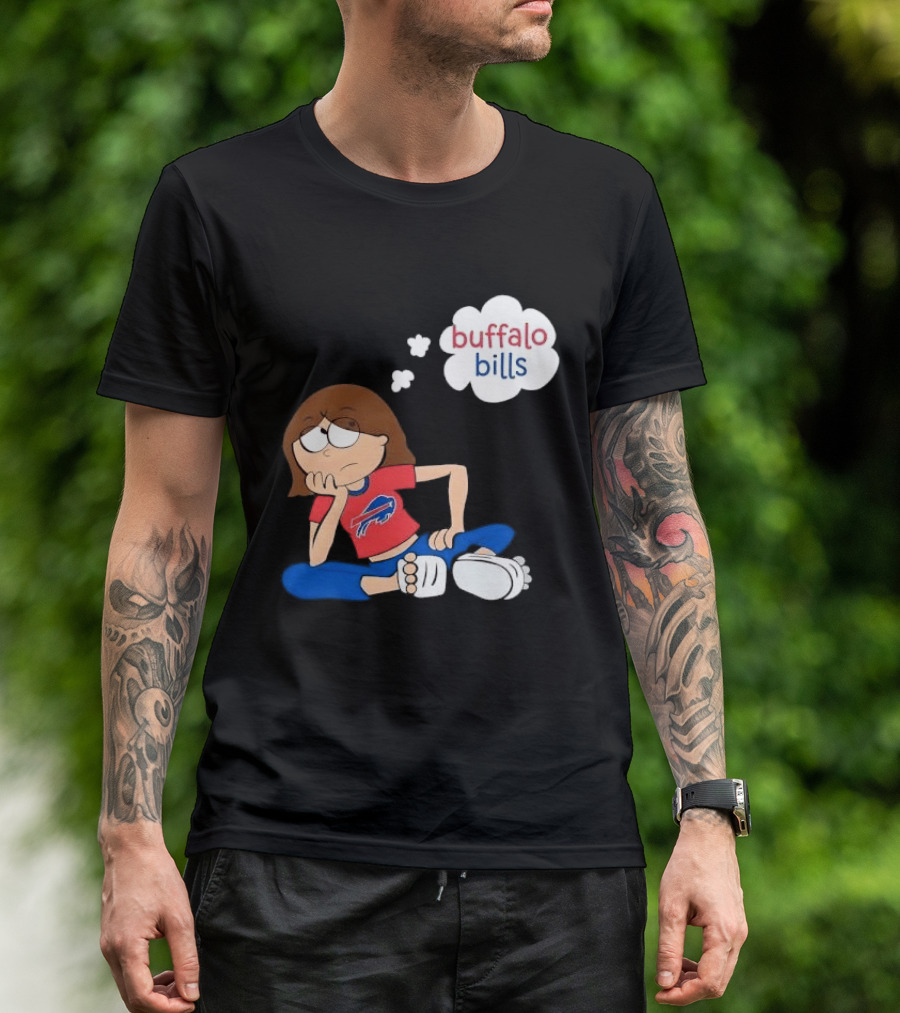 Buffalo Bills Cartoon Thoughtful Girl In Red And Blue Outfit T-Shirt