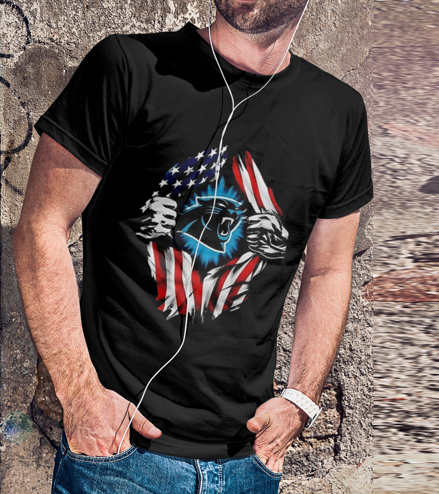 Carolina Panthers Super Man Skull Cap Backwards American Flag Panthers T-Shirt