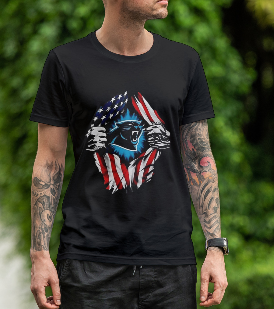 Carolina Panthers Super Man Skull Cap Backwards American Flag Panthers T-Shirt