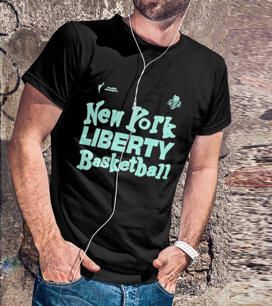 Jason Sudeikis Playa Society New York Liberty Basketball Wordmark T-Shirt