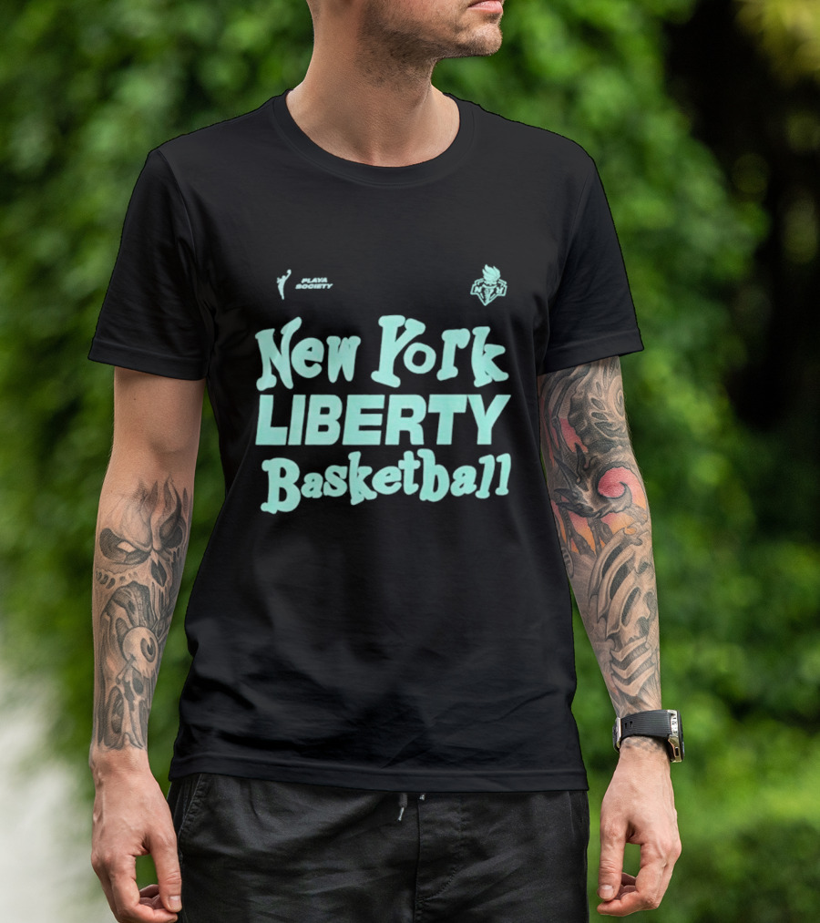 Jason Sudeikis Playa Society New York Liberty Basketball Wordmark T-Shirt