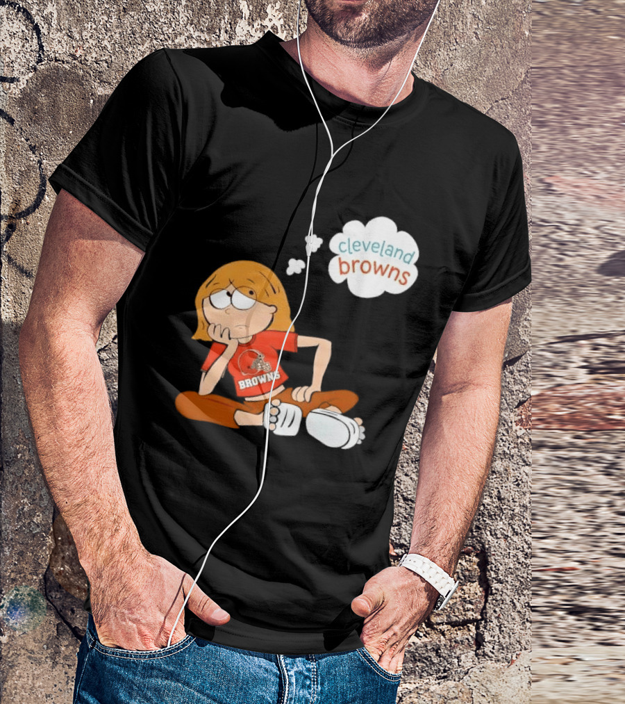 Cleveland Browns Cartoon Girl Sitting With Thought Bubble T-Shirt