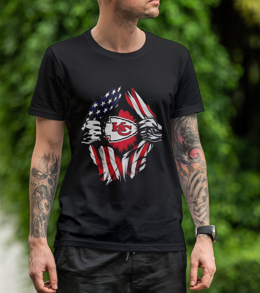 Kansas City Chiefs Superman American Flag Ripped T-Shirt