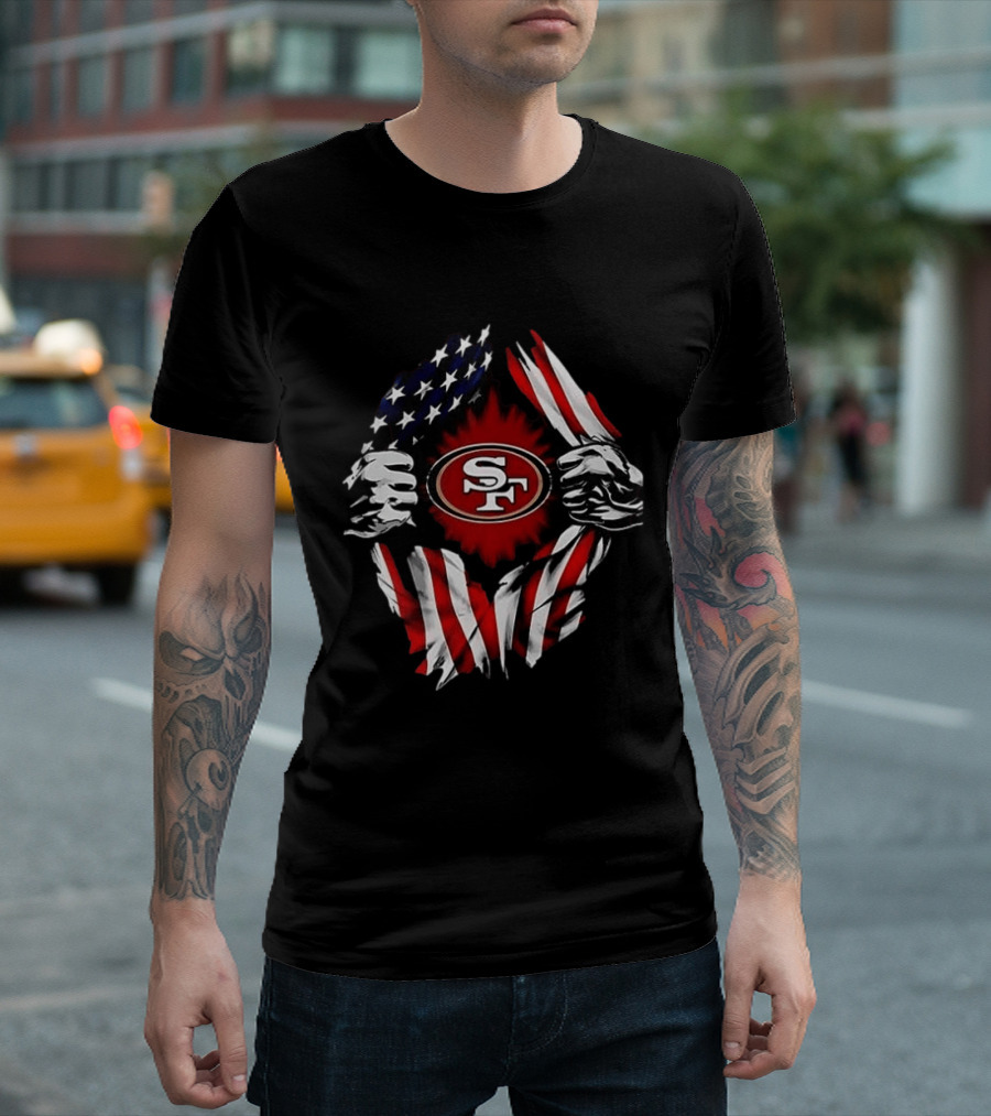 San Francisco 49ers Logo With American Flag And Superman Twist T-Shirt