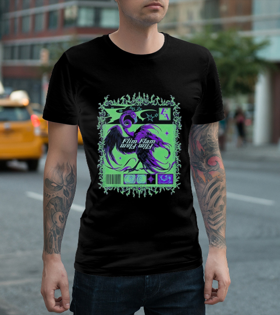 Flim Flam Flamingo Comic Cover Retro Art With Psychedelic Patterns And Barcode T-Shirt