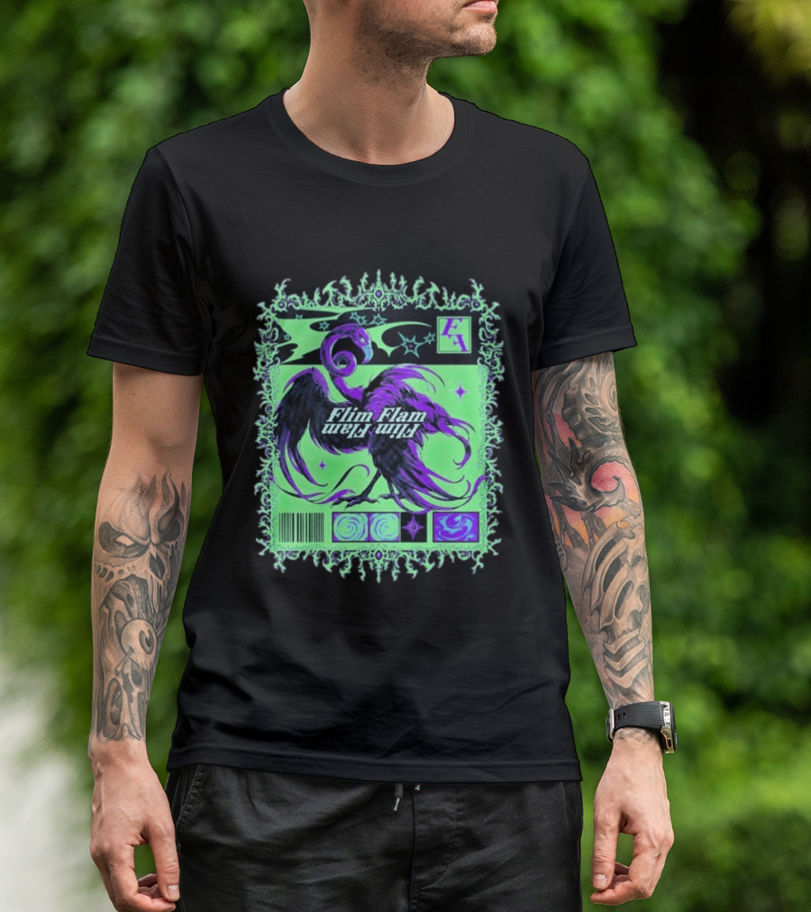 Flim Flam Flamingo Comic Cover Retro Art With Psychedelic Patterns And Barcode T-Shirt