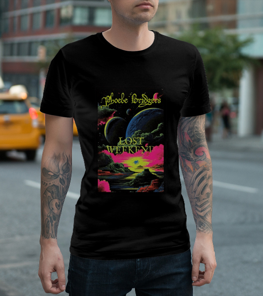 Phoebe Bridgers Lost Weekend 2026 Cosmic Event Planets Clouds Neon T-Shirt
