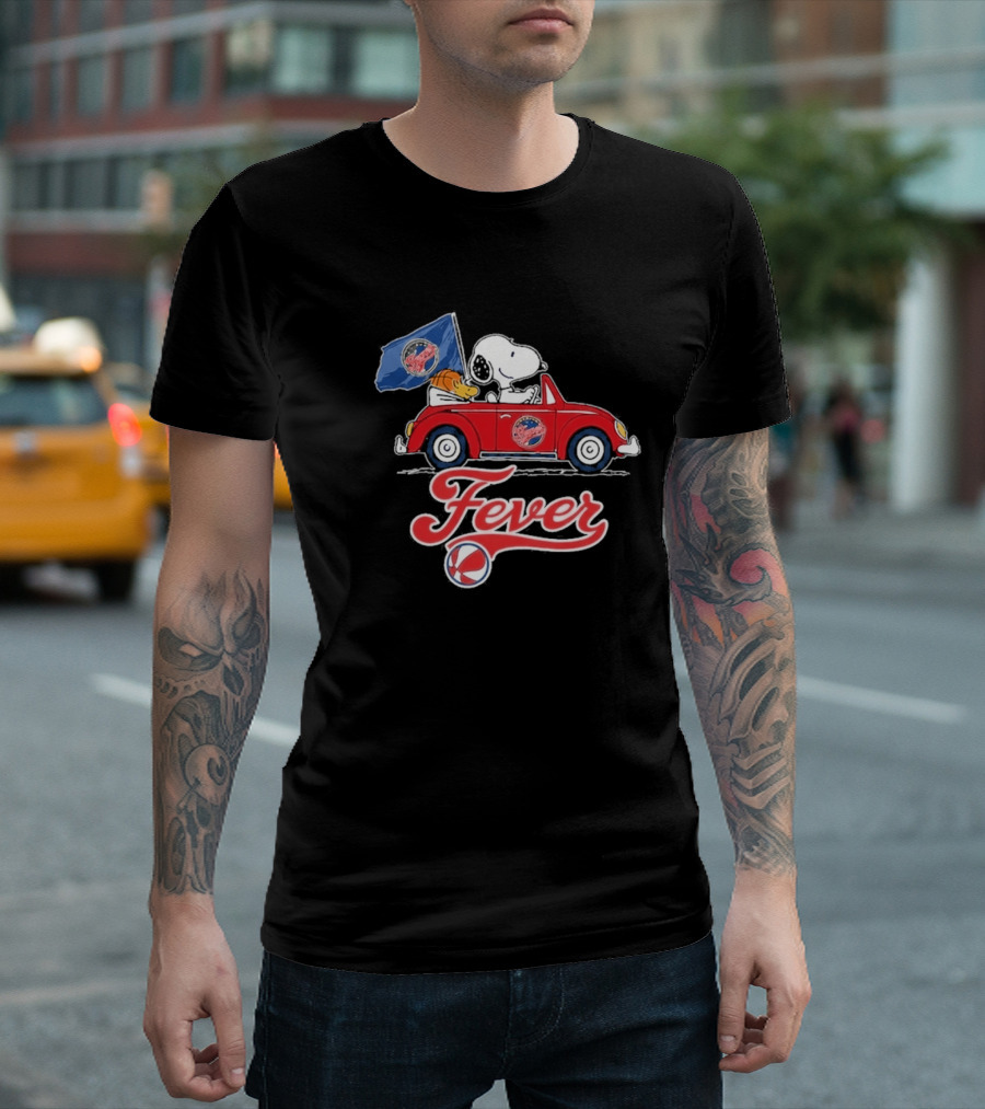 Snoopy Driving Red Car With Indiana Fever WNBA Basketball Logos T-Shirt