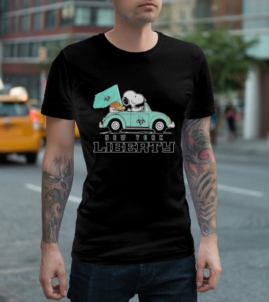 Snoopy Driving Car New York Liberty WNBA Basketball T-Shirt