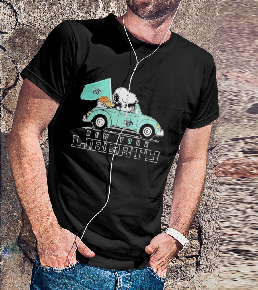Snoopy Driving Car New York Liberty WNBA Basketball T-Shirt