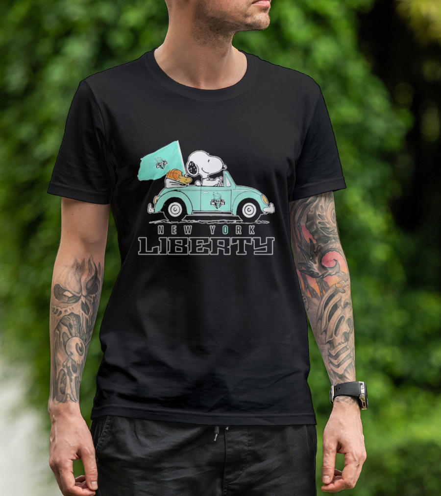 Snoopy Driving Car New York Liberty WNBA Basketball T-Shirt