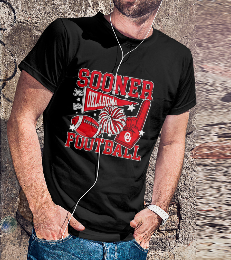 Oklahoma Sooners Football Sooner OU Pom Pom Foam Finger Pennant T-Shirt