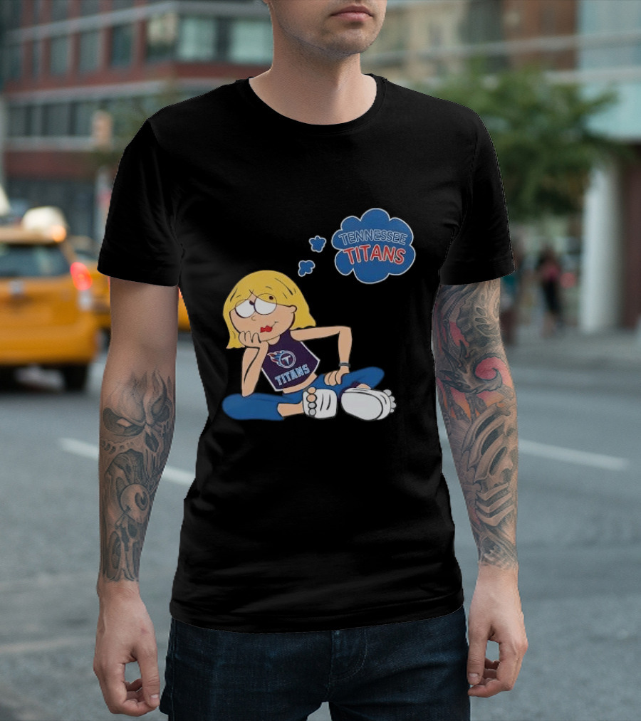 Tennessee Titans Blonde Cartoon Girl Sitting Thinking Thought Bubble Titans T-Shirt
