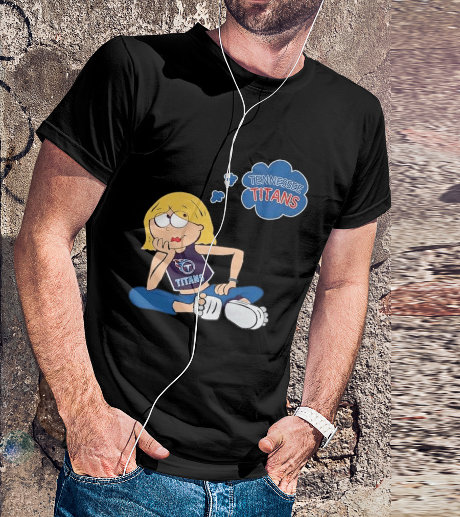 Tennessee Titans Blonde Cartoon Girl Sitting Thinking Thought Bubble Titans T-Shirt