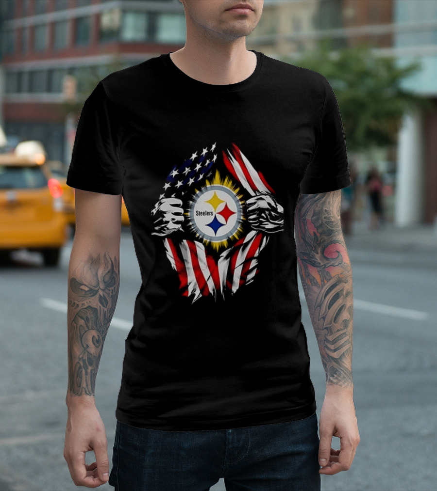 Pittsburgh Steelers Superman Skull Cap USA Flag T-Shirt