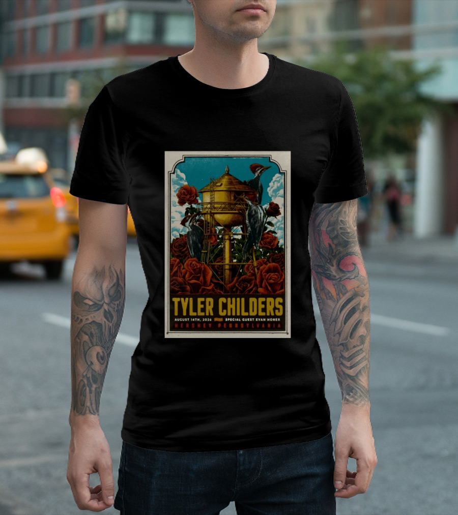 Tyler Childers August 14 2026 Hershey PA Water Tower Woodpeckers Roses T-Shirt