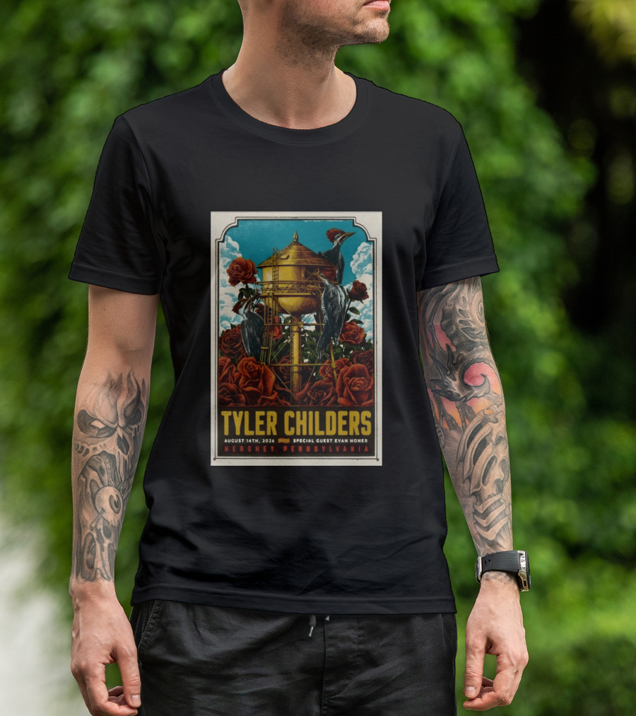 Tyler Childers August 14 2026 Hershey PA Water Tower Woodpeckers Roses T-Shirt