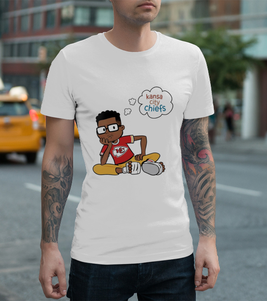 Kansas City Chiefs Cartoon Boy Thought Bubble Sitting With KC T-Shirt