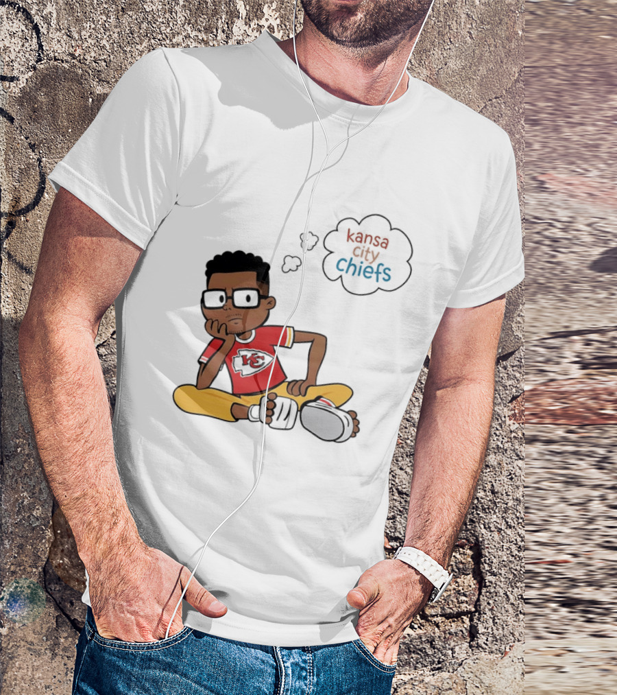 Kansas City Chiefs Cartoon Boy Thought Bubble Sitting With KC T-Shirt