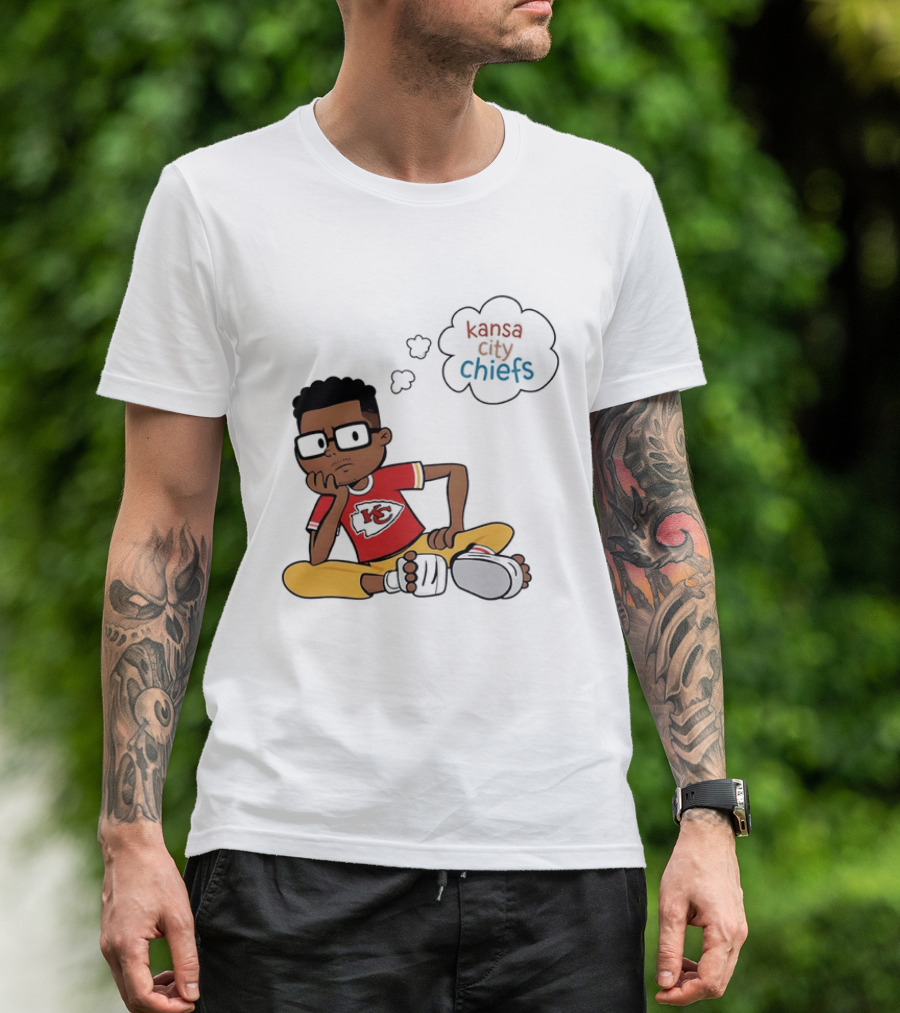 Kansas City Chiefs Cartoon Boy Thought Bubble Sitting With KC T-Shirt