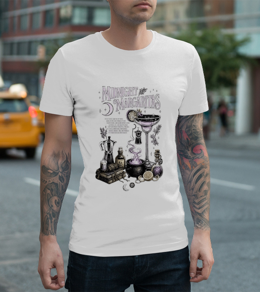 Midnight Margaritas Witchy Cocktail Cauldron Eye Of Newt Toe Of Frog Recipe Potion Essentials T-Shirt