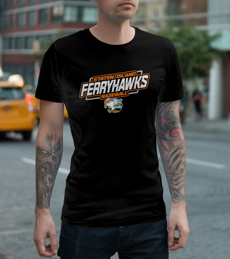 Staten Island Ferryhawks Baseball Cartoon Bird Player T-Shirt