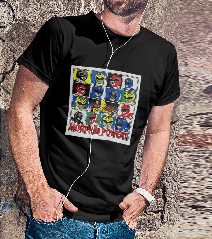 Mighty Morphin Power Rangers Morphin Power Ranger Helmets Visual Grid T-Shirt