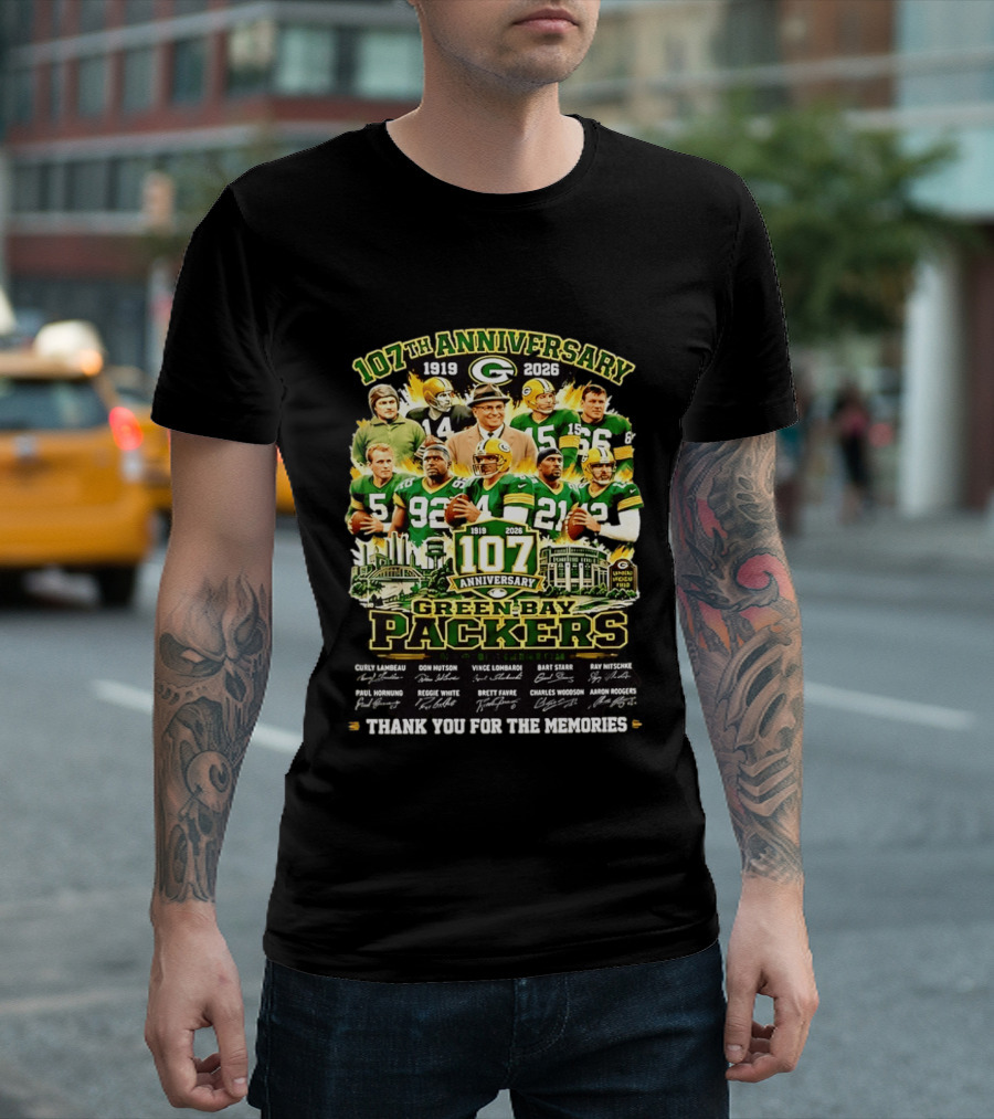 Green Bay Packers 107th Anniversary 1919 2026 NFL Legends Thank You For The Memories T-Shirt