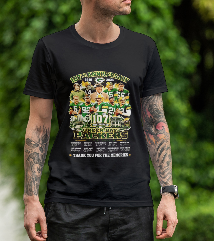 Green Bay Packers 107th Anniversary 1919 2026 NFL Legends Thank You For The Memories T-Shirt