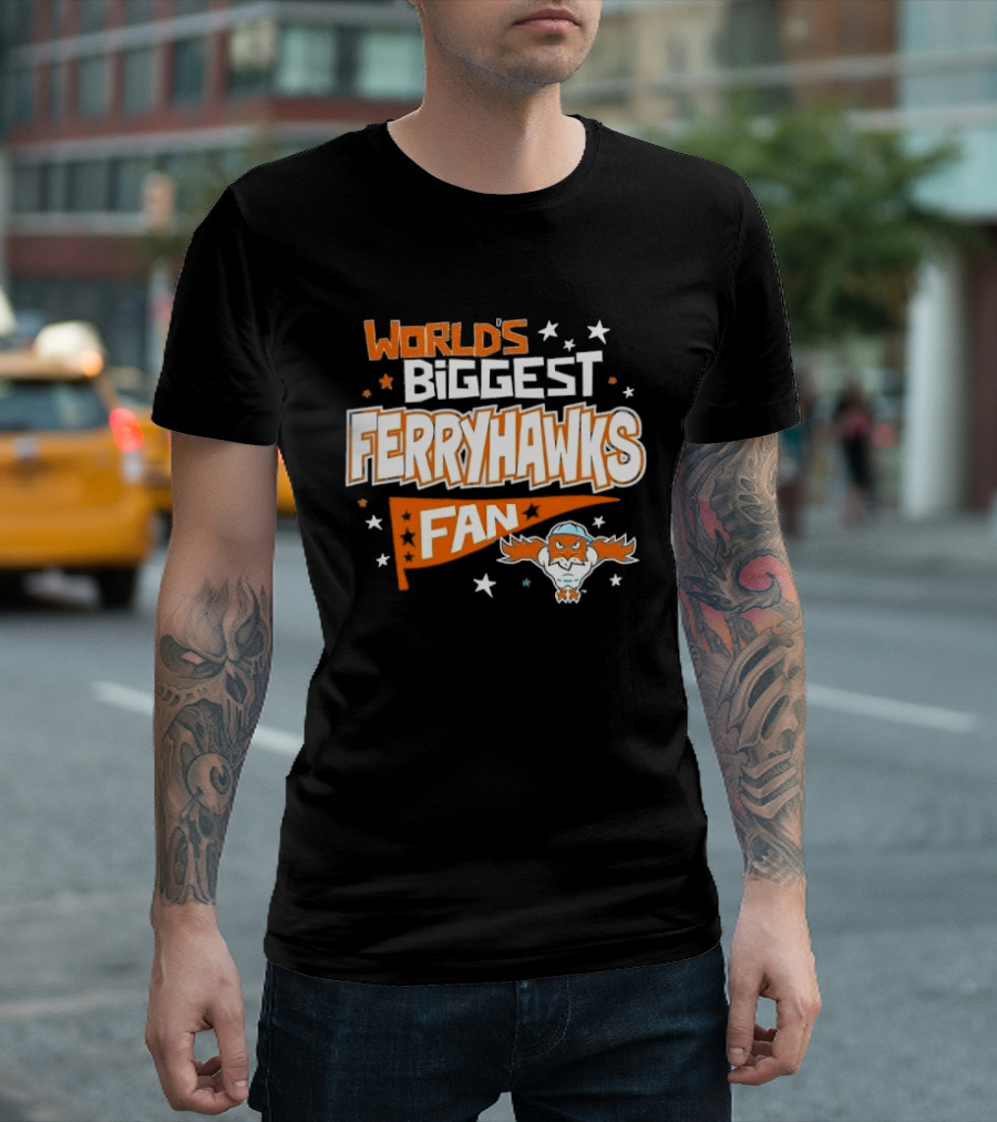 World's Biggest Staten Island Ferryhawks Fan Cartoon Pennant With Stars T-Shirt