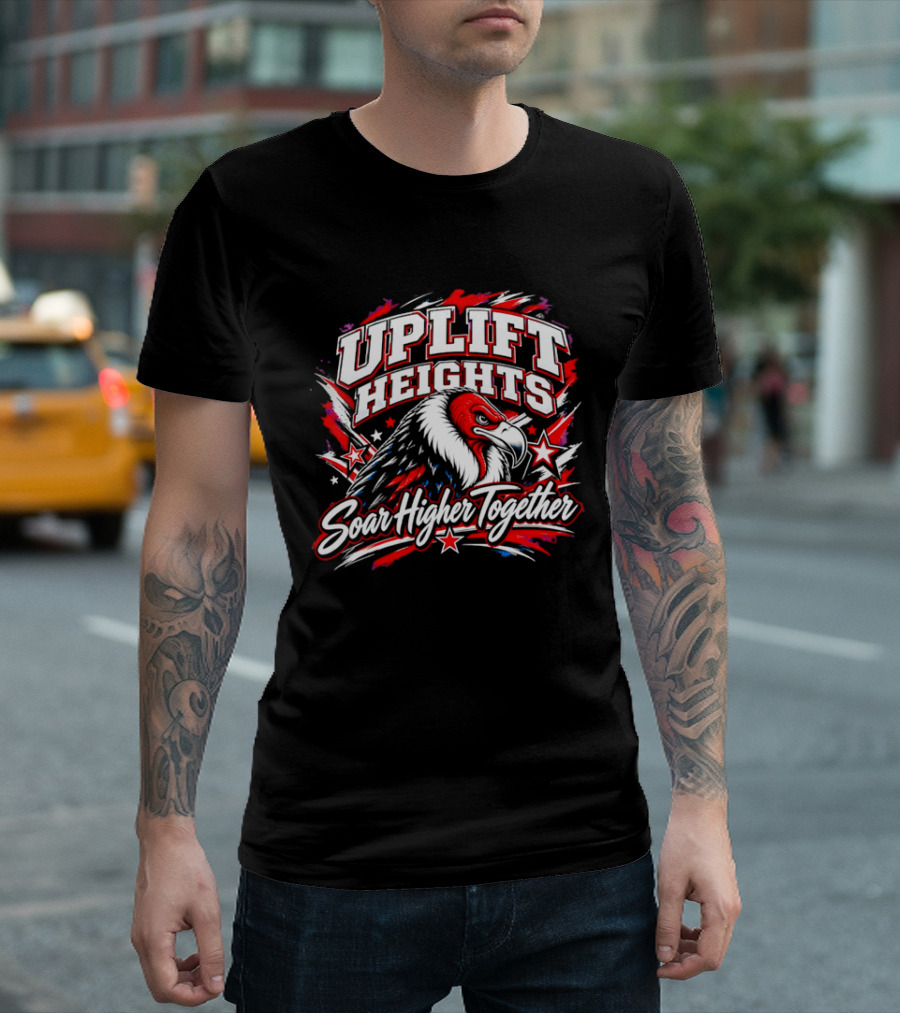 Uplift Heights Soar Higher Together Vulture Head Red Face Stars T-Shirt