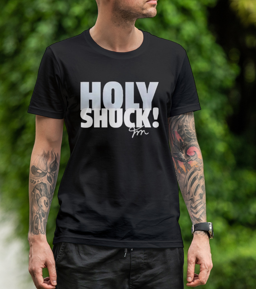 Holy Shuck Overlapping Stacked Cursive Script Signature T-Shirt
