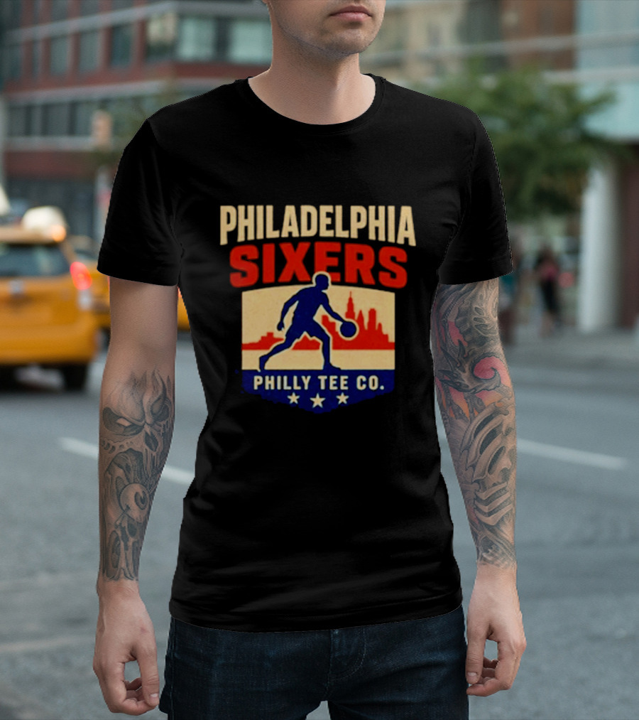 Philadelphia Sixers Dribble Philly Co Retro Skyline T-Shirt