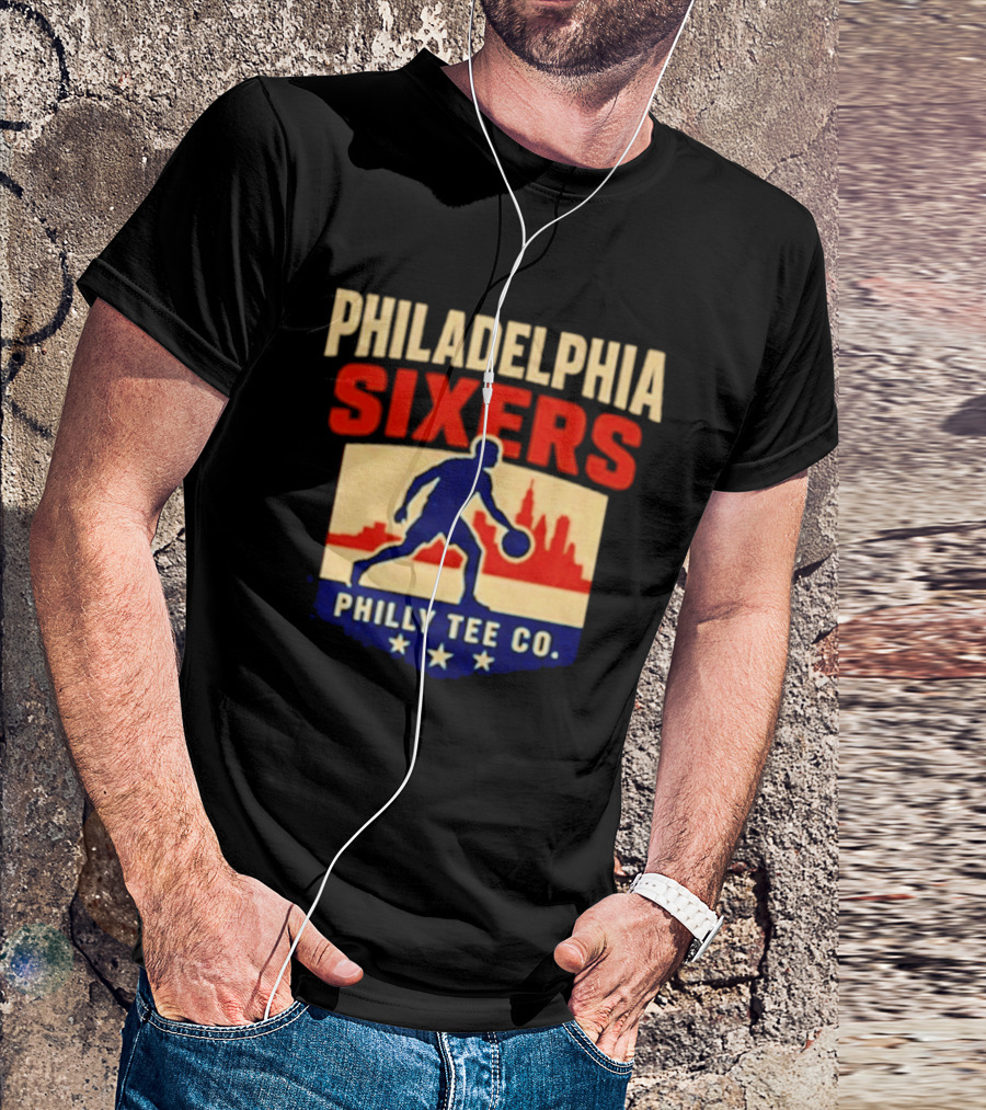 Philadelphia Sixers Dribble Philly Co Retro Skyline T-Shirt