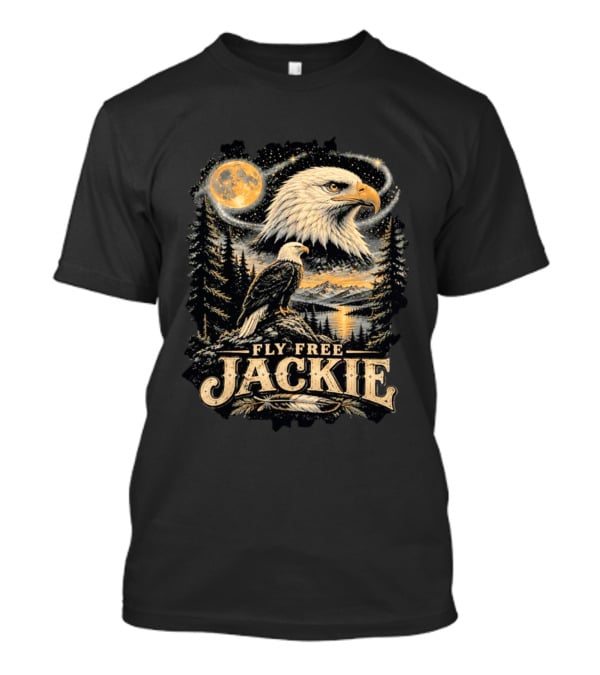 Fly Free Jackie Bald Eagle Scenic Tribute Moonlit Forest Landscape T-Shirt