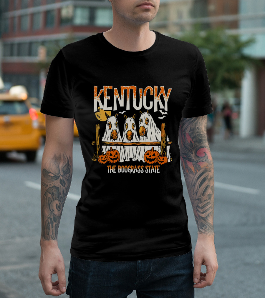 Kentucky Halloween Ghost Horses Pumpkin Boograss State T-Shirt