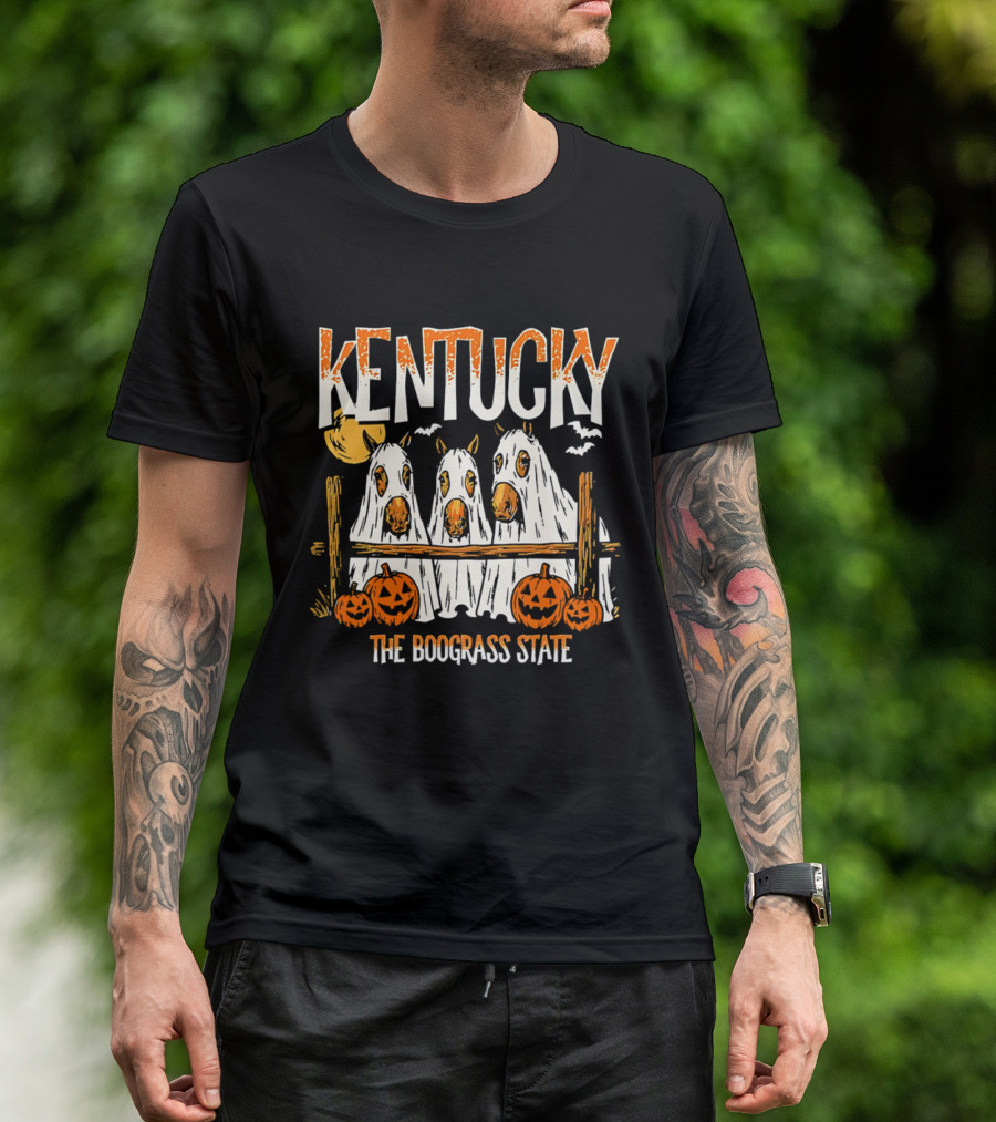 Kentucky Halloween Ghost Horses Pumpkin Boograss State T-Shirt