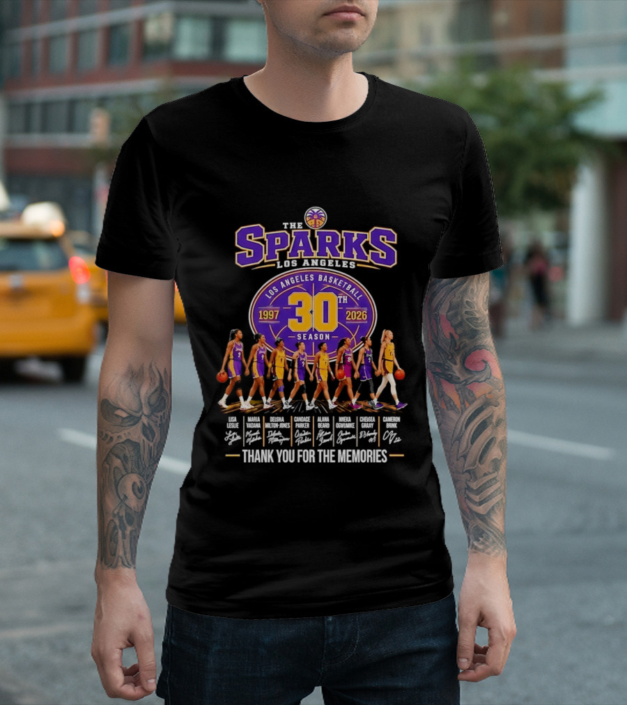 Los Angeles Sparks 30th Season 1997 2026 Basketball Thank You For The Memories Signatures T-Shirt