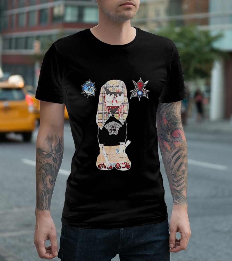 Medusa Head Cotton Streetwear With Plaid Pattern And Abstract T-Shirt